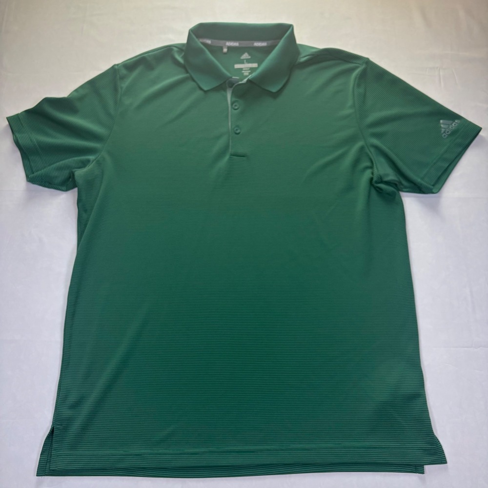 Adidas Golf Mens Large Green Striped Short Sleeve Performance Polo Shirt 0019